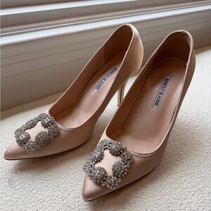 Manolo Blahnik Nude Heels with Crystal Embellishments